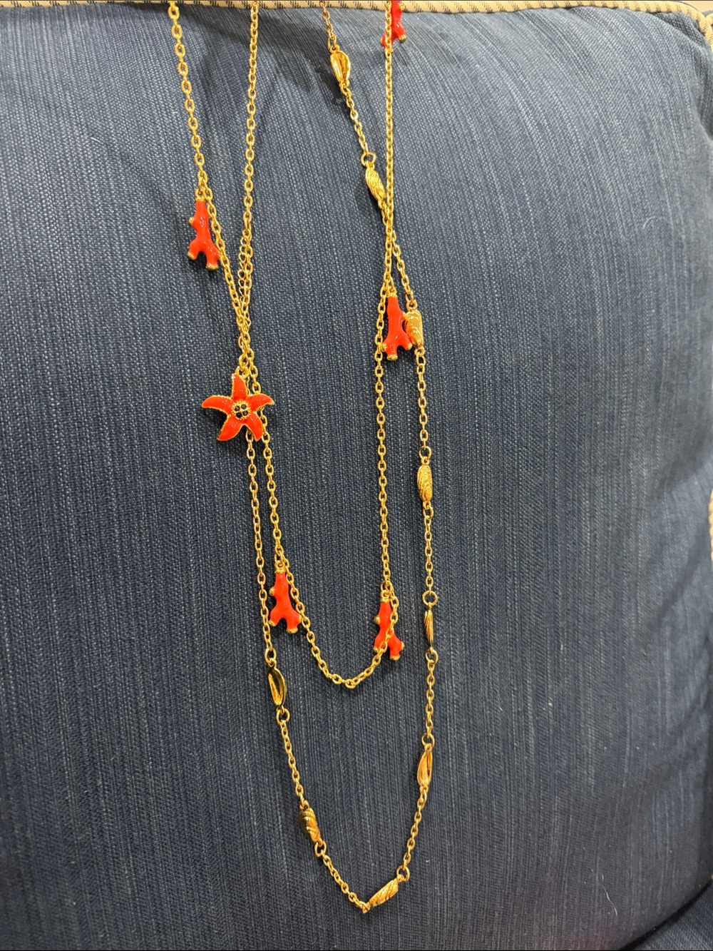 Juicy Couture Gold-Tone Layered Necklace with Orange Starfish Charms